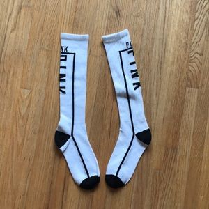 VS PINK black and white knee high socks
